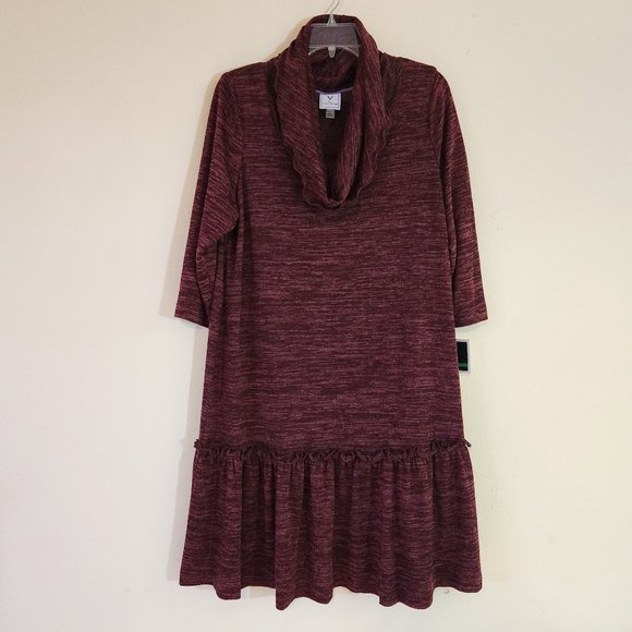 Burgundy Blend Cowl Neck, 1/2 Slv, Ruffle Hem, Soft V by Violet Weekend Dress Lg - Picture 1 of 14